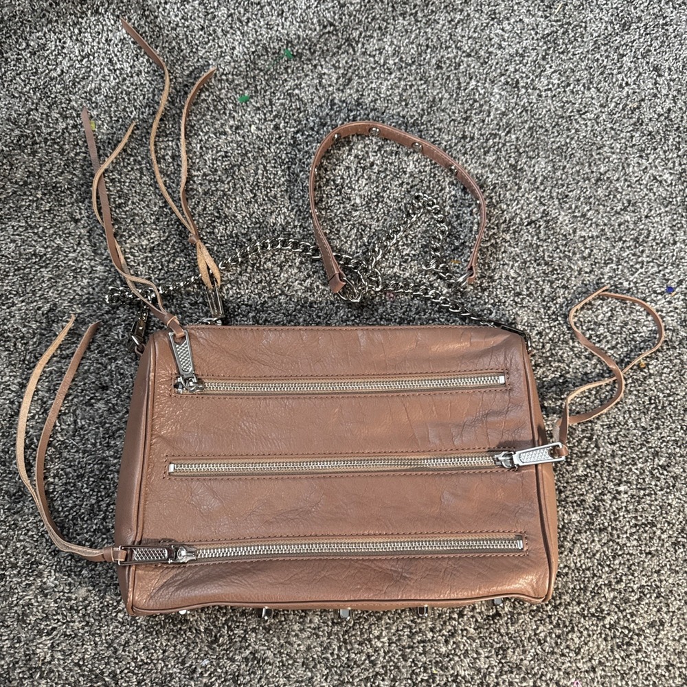 Rebecca Minkoff Brown Leather 3-Zip Rocker Cross Body Bag (read)